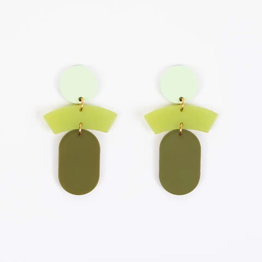 Green Stack Mod Post Earrings