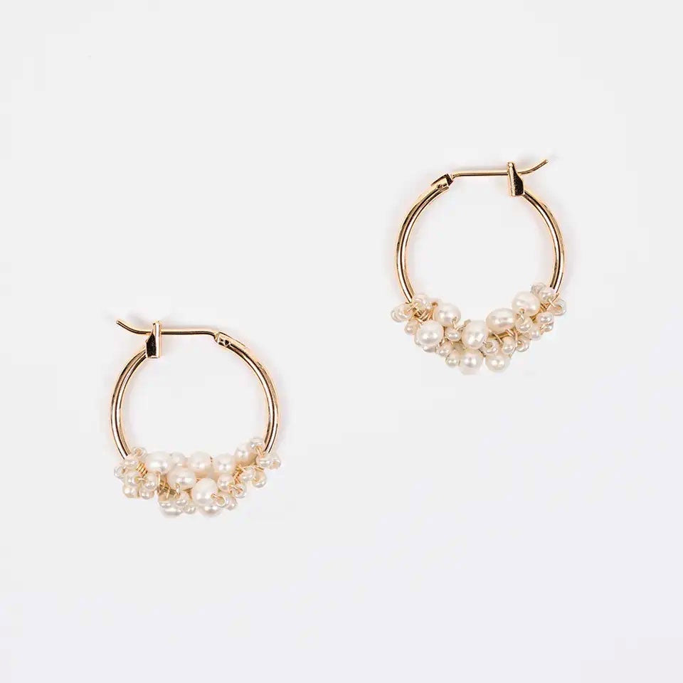 Pearl Cluster Hoop Earrings