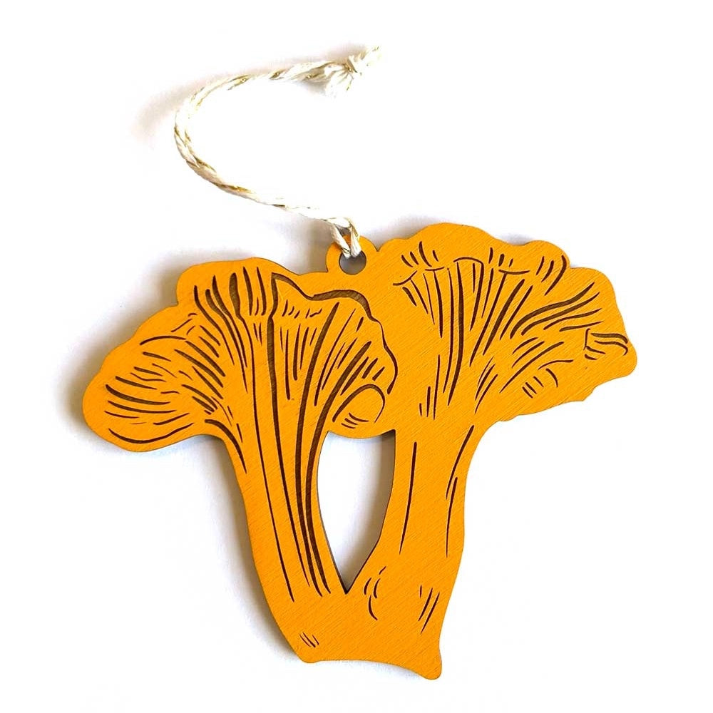 Chanterelle Mushroom Wood Ornament