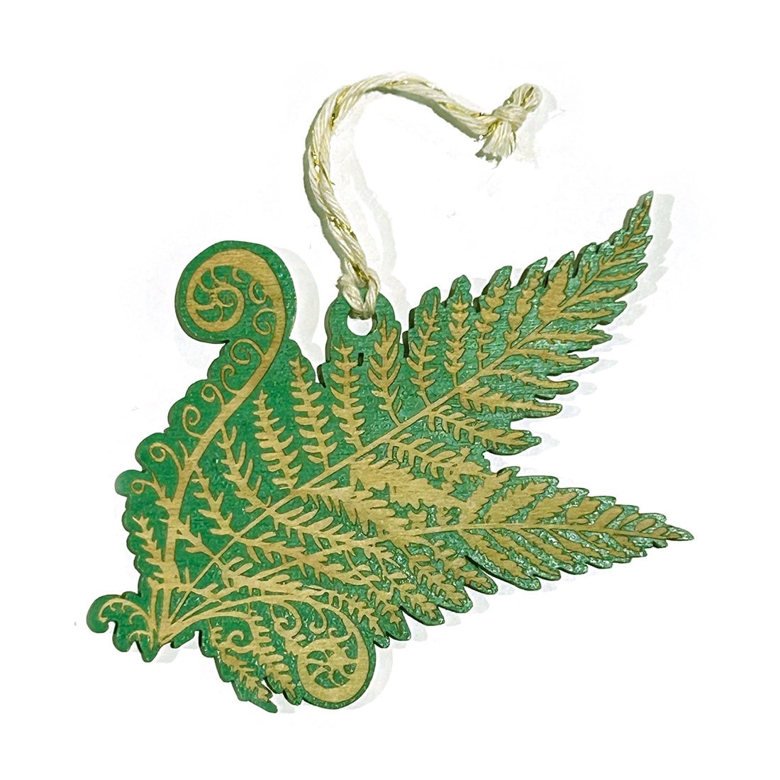 Curly Ostrich Fern Wood Ornament