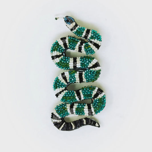 Green-Banded Snake Brooch Pin