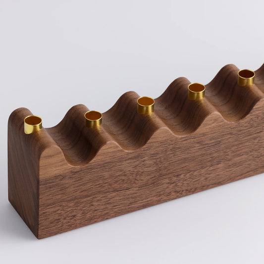 Wave Menorah in Solid Walnut