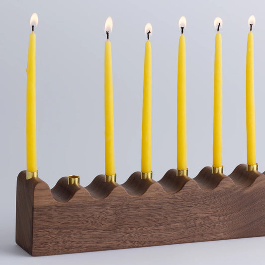 Wave Menorah in Solid Walnut