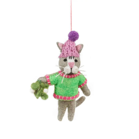 Mistletoe Sweater Cat Ornament