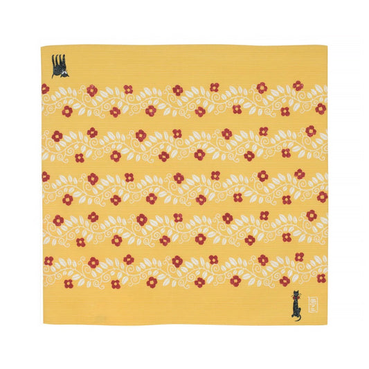 Furoshiki - Flowers and Cats Yellow