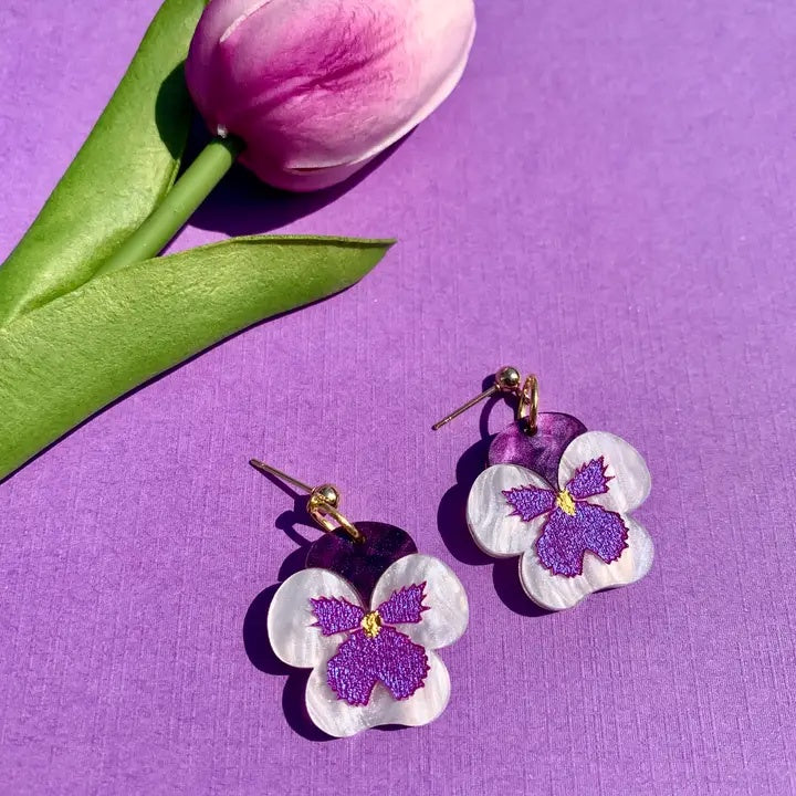 Mini Pansies Acrylic Earrings by Not Picasso