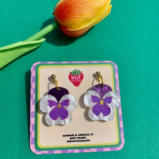 Mini Pansies Acrylic Earrings by Not Picasso