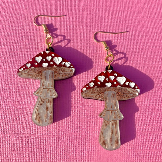 Mushroom Hearts Acrylic Earrings by Not Picasso