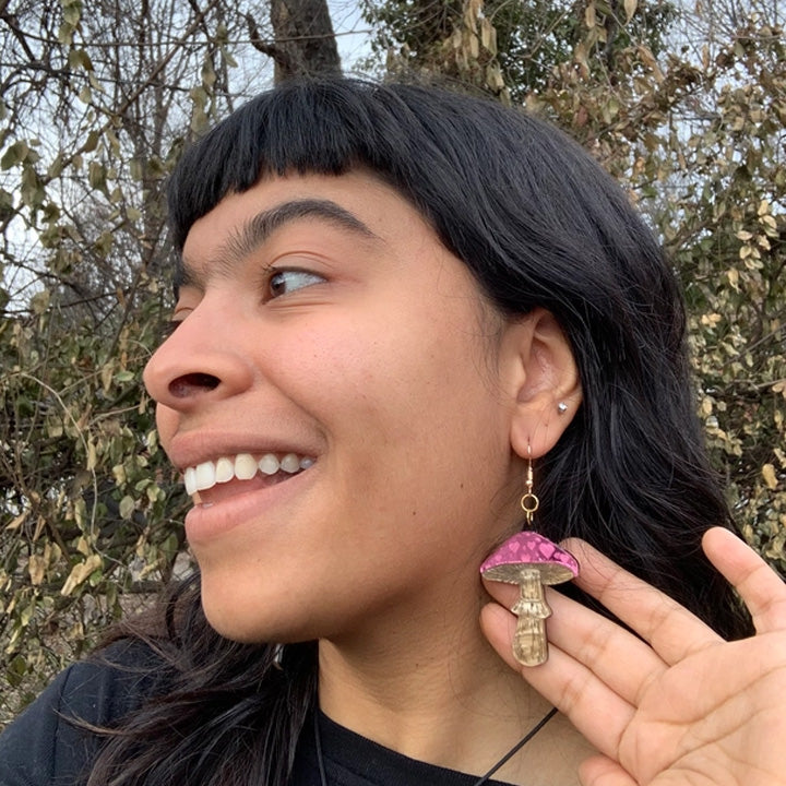 Mushroom Hearts Acrylic Earrings by Not Picasso